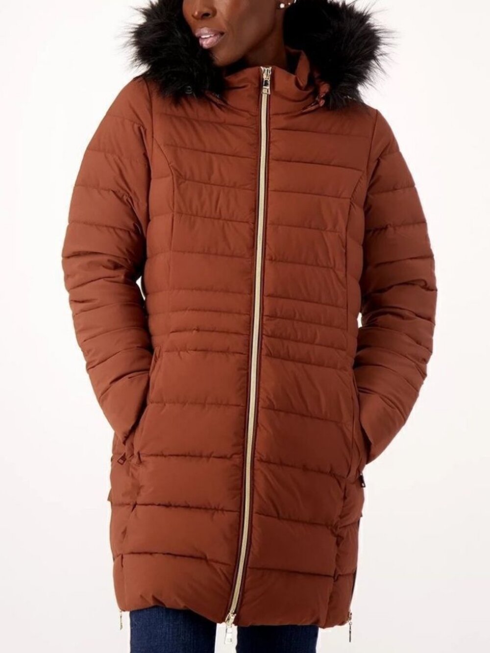 Nuage Stretch Removable Faux Fur Trim Hood Puffer Coat